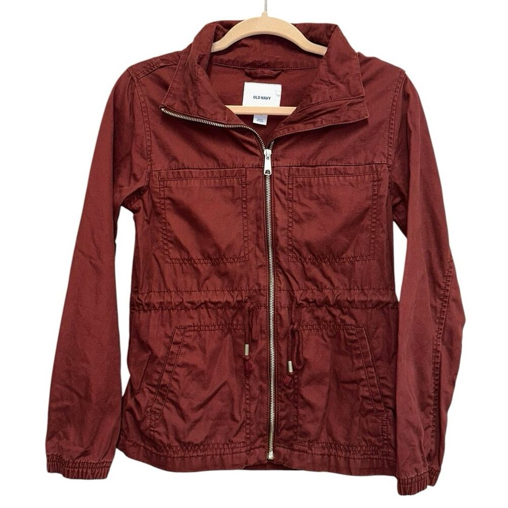 Old Navy Field Jacket XS Clove‎ Brown Utility Lightweight Zip Drawstring Jacket